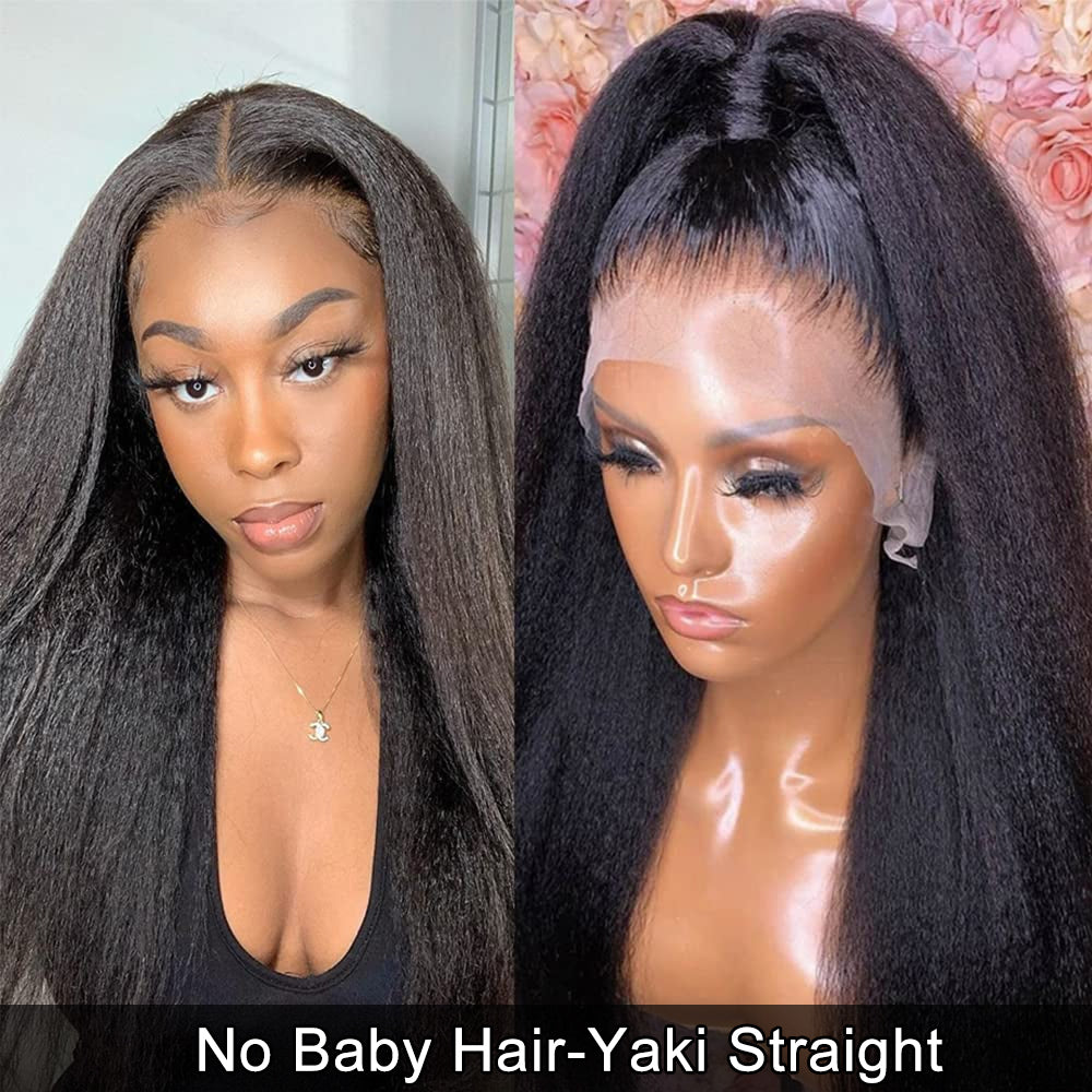 Ymy Hair -Kinky Straight And Yaki Straight 360 Lace Frontal Wigs Pre Plucked Hairline Human Hair Wigs