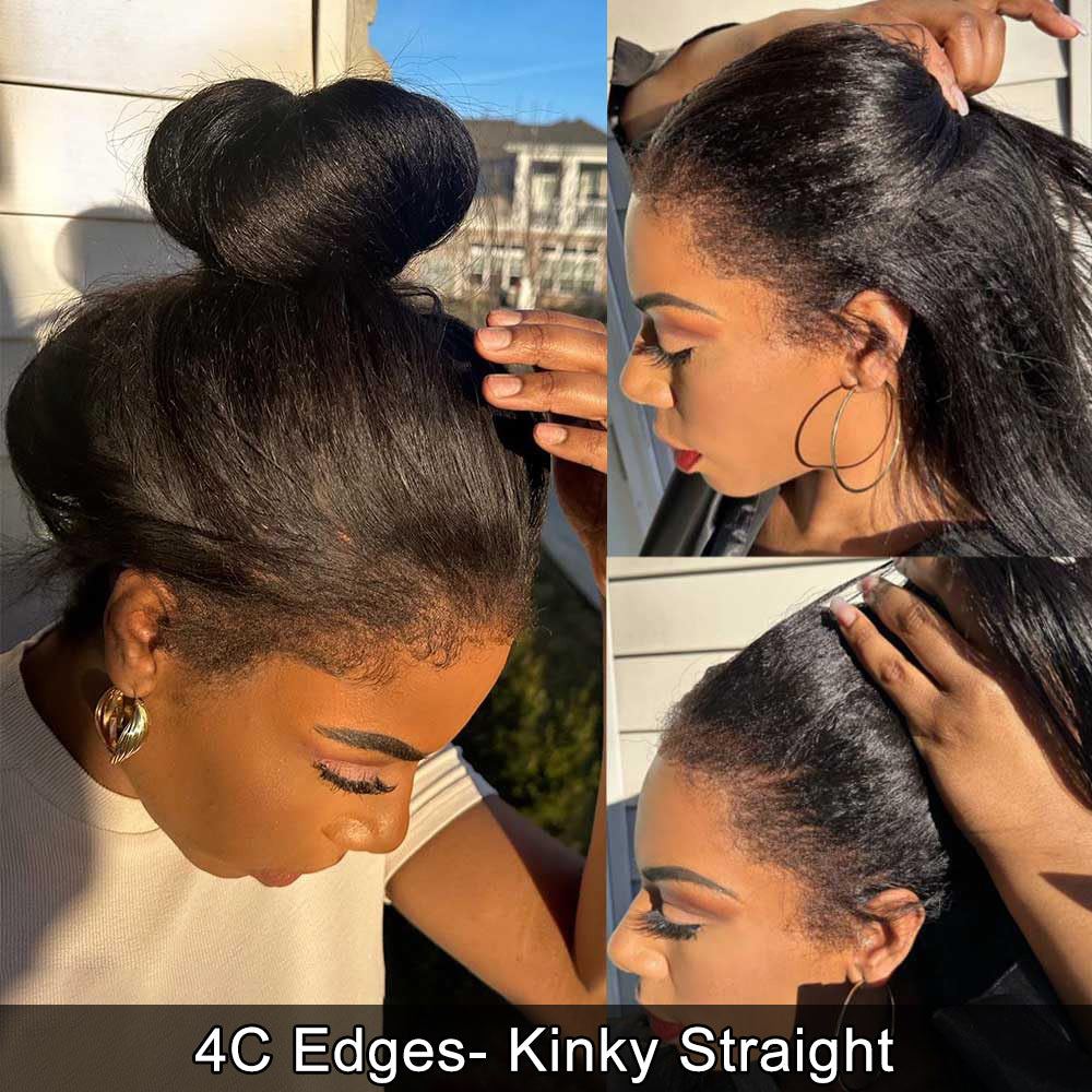 Ymy Hair -Kinky Straight And Yaki Straight 360 Lace Frontal Wigs Pre Plucked Hairline Human Hair Wigs