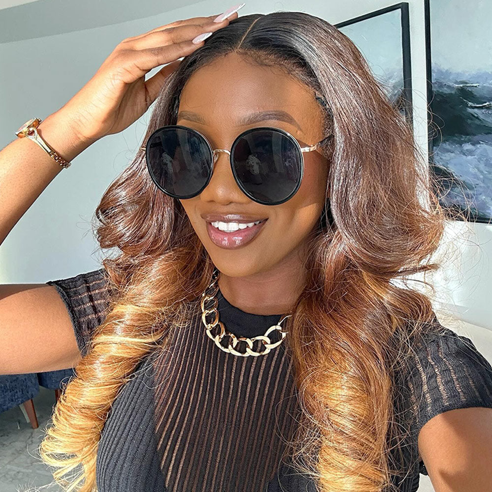 Ombre Copper Brown Colored Wig Invisi-Strap Snug Fit 360 Glueless HD Lace Frontal Wig Bleached Knots Pre Plucked Free Part Wig
