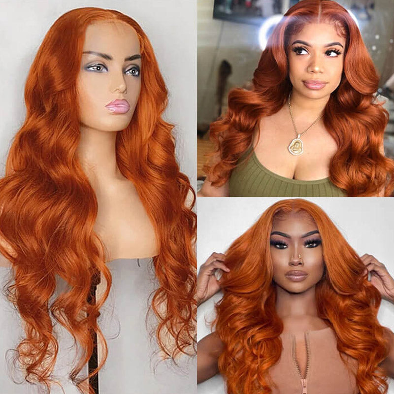 burnt orange body wave lace wigs
