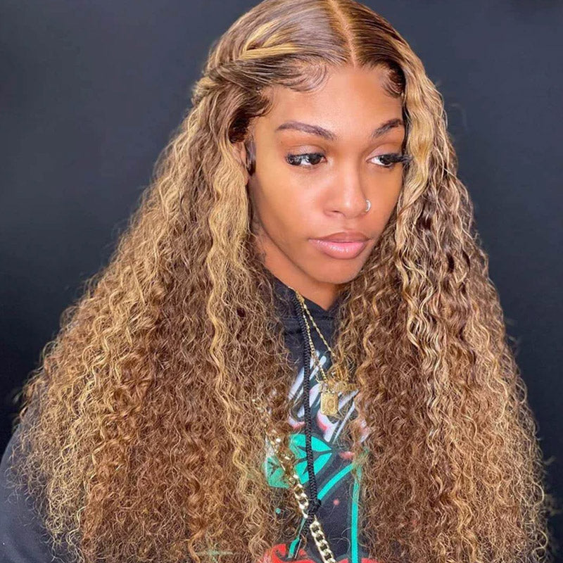 13x4 curly highligh lace front wigs