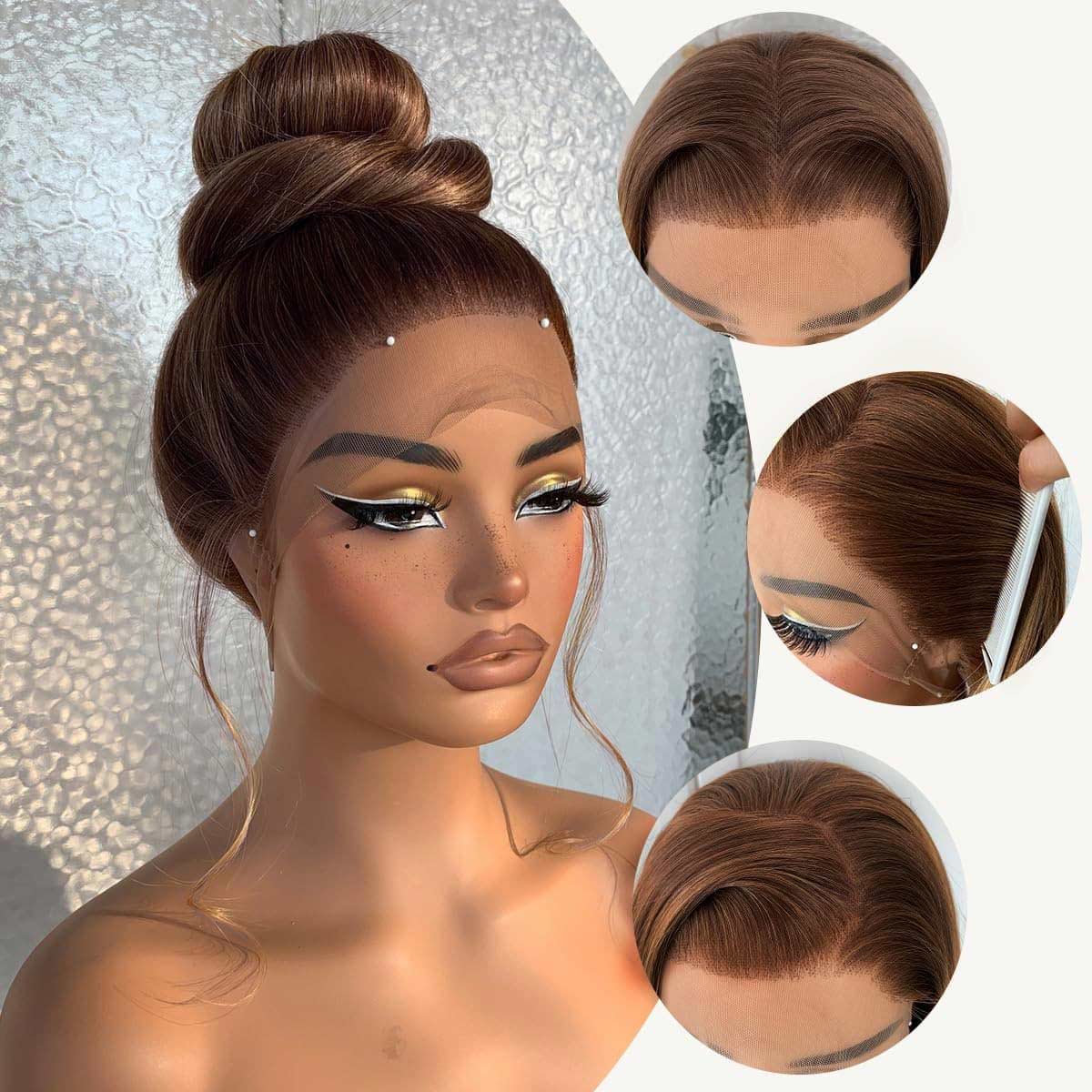 Ombre Copper Brown Colored Wig Invisi-Strap Snug Fit 360 Glueless HD Lace Frontal Wig Bleached Knots Pre Plucked Free Part Wig