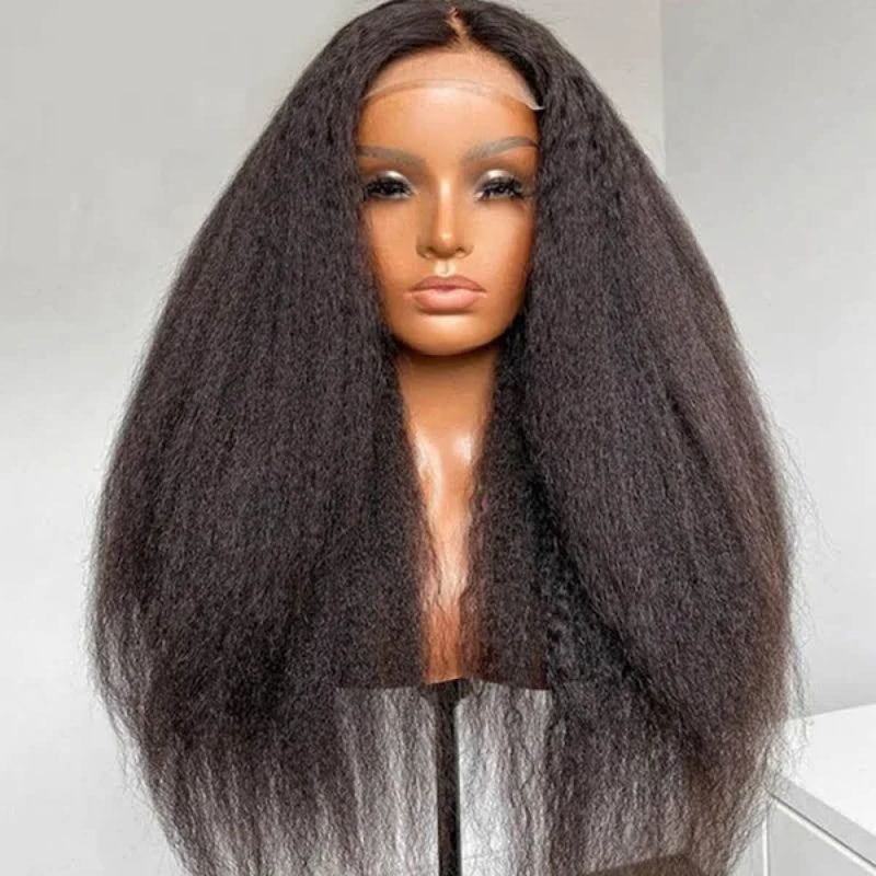 5x5 HD Lace Wig Kinky Straight Human Hair 12A Bye Bye Knots Wigs Human Hair Pre Cut/Plucked/Bleached Match All Skin