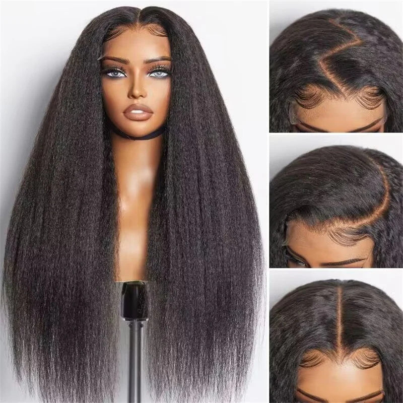 5x5 HD Lace Wig Kinky Straight Human Hair 12A Bye Bye Knots Wigs Human Hair Pre Cut/Plucked/Bleached Match All Skin