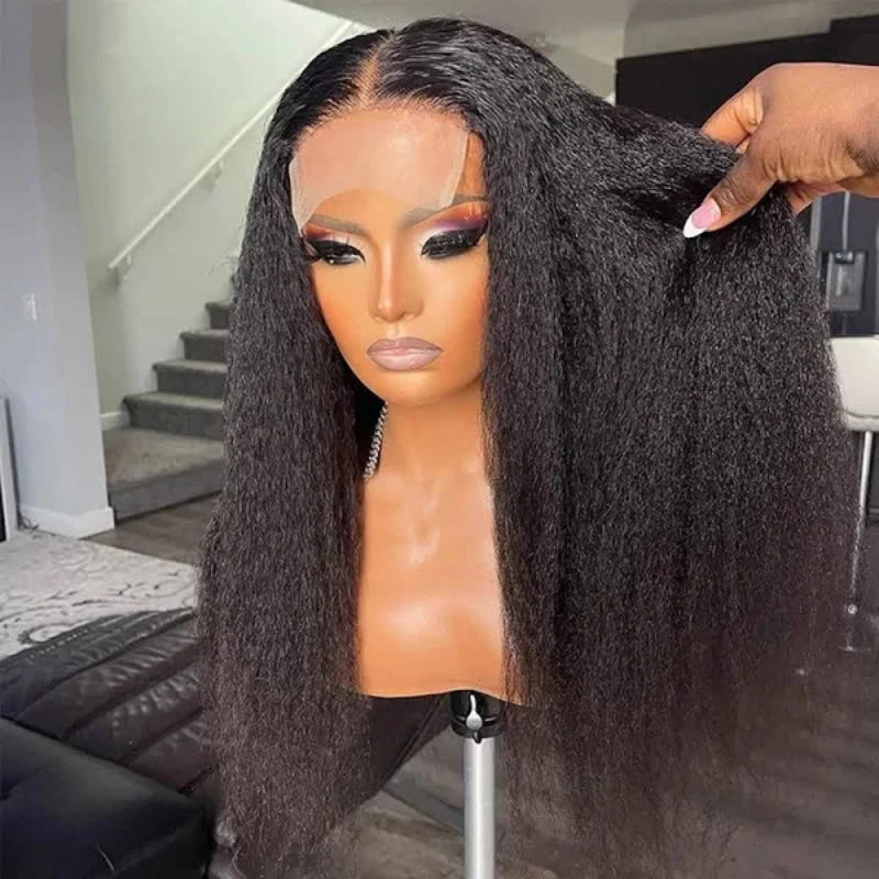 5x5 HD Lace Wig Kinky Straight Human Hair 12A Bye Bye Knots Wigs Human Hair Pre Cut/Plucked/Bleached Match All Skin