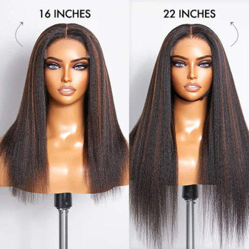 Highlight Color 5x5 /8x5 Lace Wig Yaki Straight / Kinky Straight Wigs HD Lace Human Hair Wigs with 4C Curly Baby Hair High Density