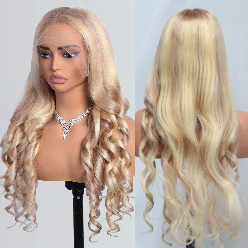Honey Blonde Highlights P18/613 Body Wave Glueless 5x5 Lace Wig 13x6 Full Lace Frontal Wig 180% Density