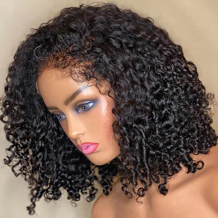 4C Curly Edges 13x6 Lace Front Bob Wigs Short Curly Pre Plucked Natural Hairline