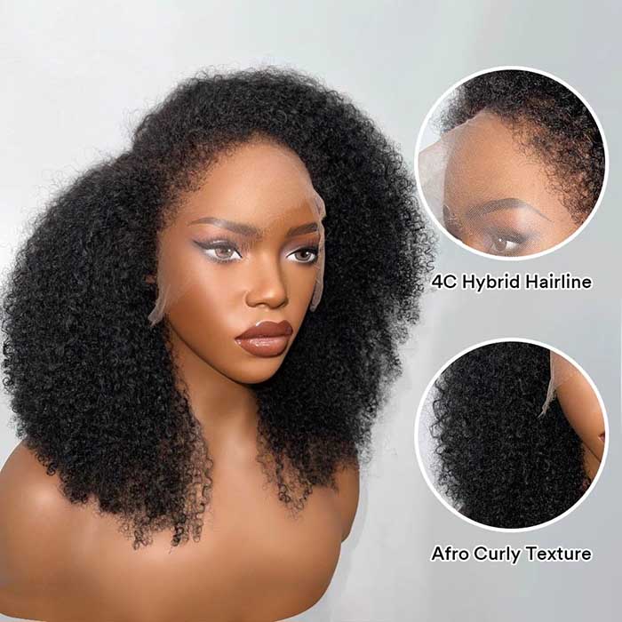 4C Hairline 220% Density Afro Kinky Curly Wig 8x5 Glueless HD Lace Kinky Edges Human Hair Wigs