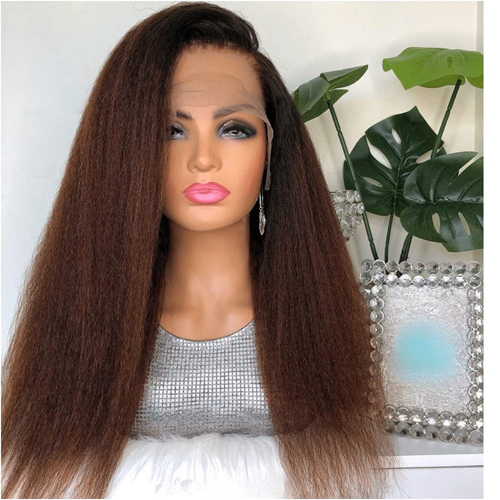 4C Edge Hairline -Ombre 1b/30 Kinky Straight 360 Lace Front Human Hair Wigs Pre Plucked Yaki Straight / Kinky Straight Wigs