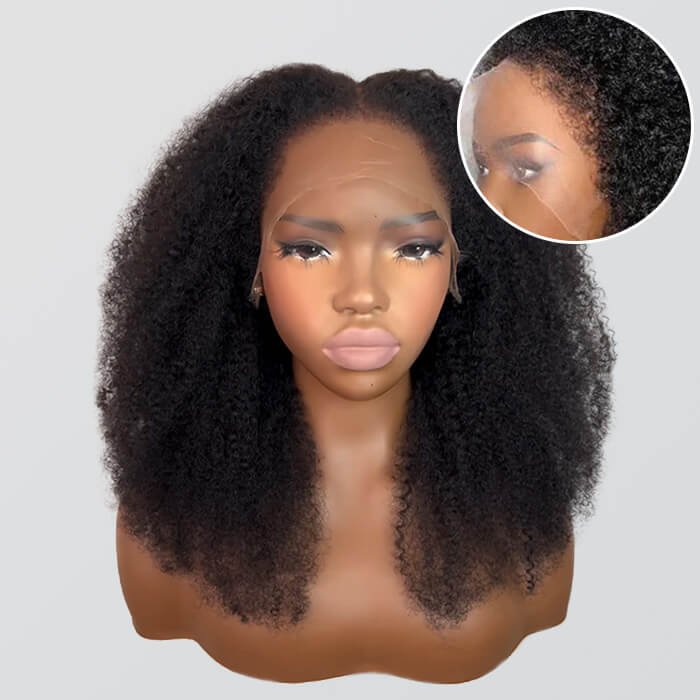 4C Hairline 220% Density Afro Kinky Curly Wig 8x5 Glueless HD Lace Kinky Edges Human Hair Wigs