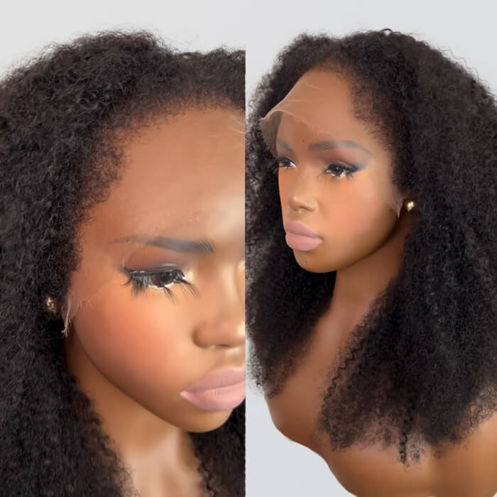 4C Hairline 220% Density Afro Kinky Curly Wig 8x5 Glueless HD Lace Kinky Edges Human Hair Wigs