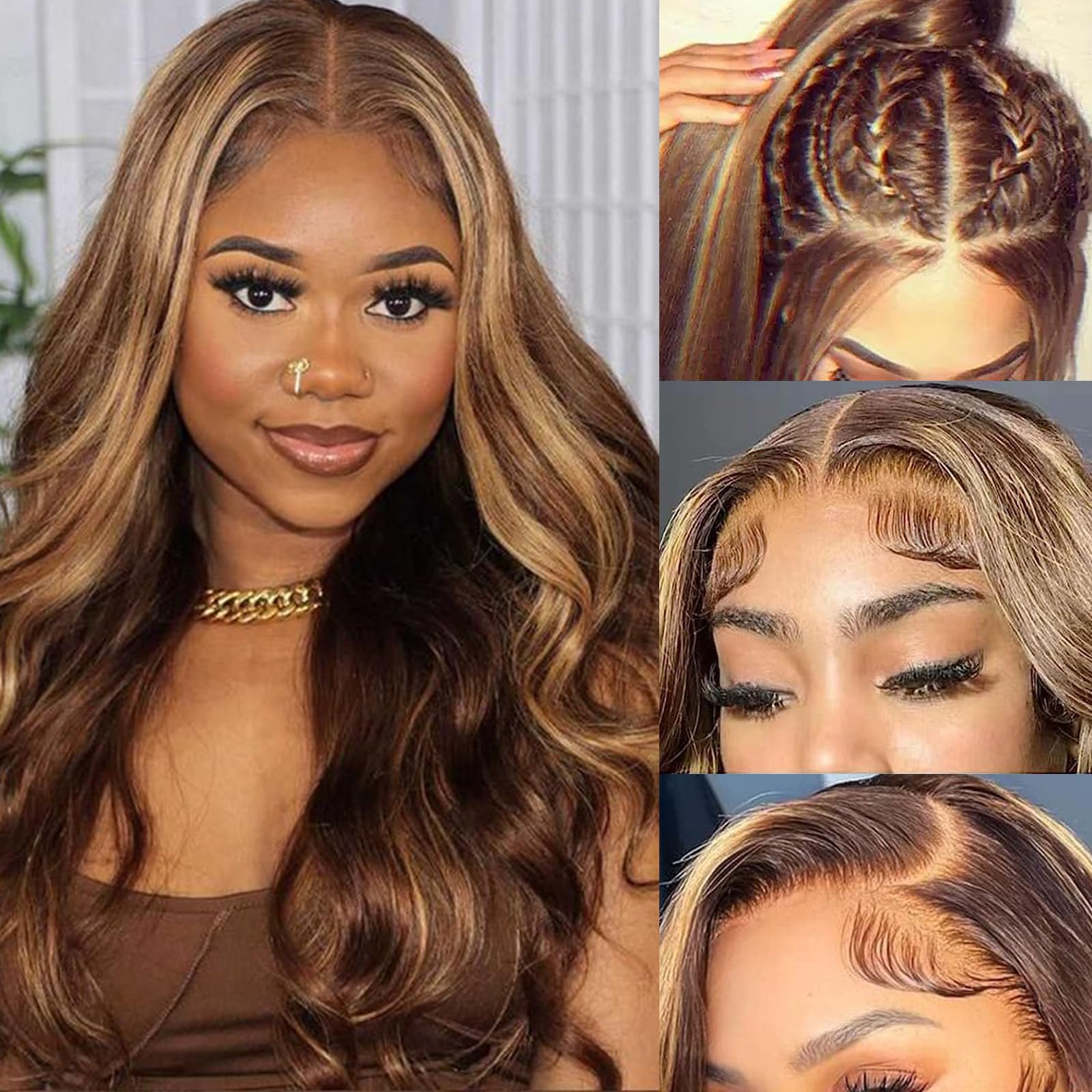 Honey Blonde Highlight Body Wave Wig 13x6 Lace Frontal Wig Pre-cut Hd Lace Bleachde Knots P4/27 Colored Human Hair Wig