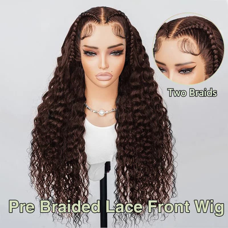 Upgrade Precut Ready To Go Pre Braided Glueless Wig Water Wave 13x4 /13x6 HD Lace Frontal Wig With Mini Knots Bleached Colored Wig