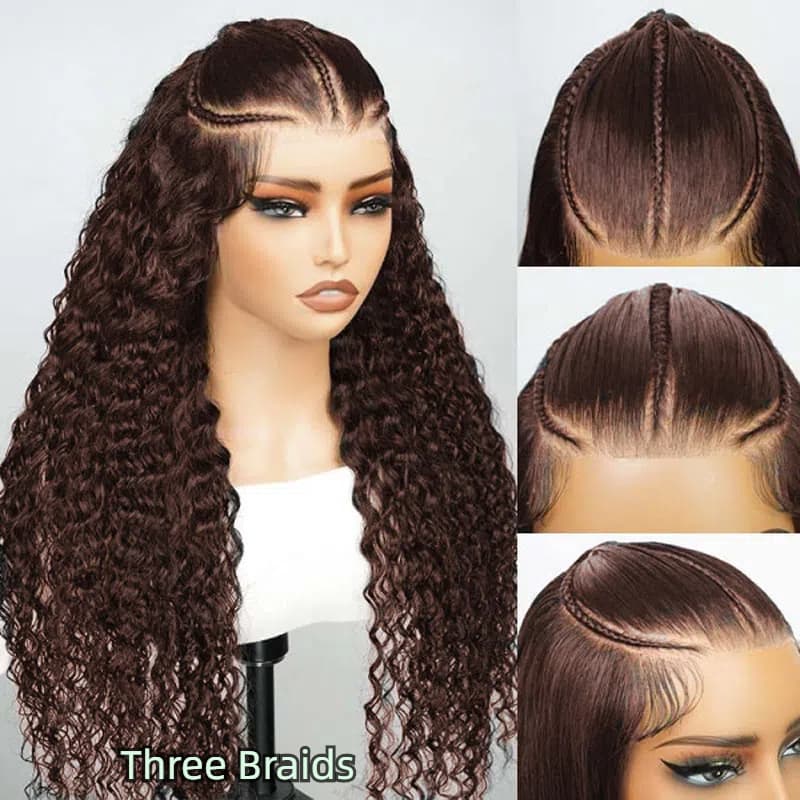 Upgrade Precut Ready To Go Pre Braided Glueless Wig Water Wave 13x4 /13x6 HD Lace Frontal Wig With Mini Knots Bleached Colored Wig