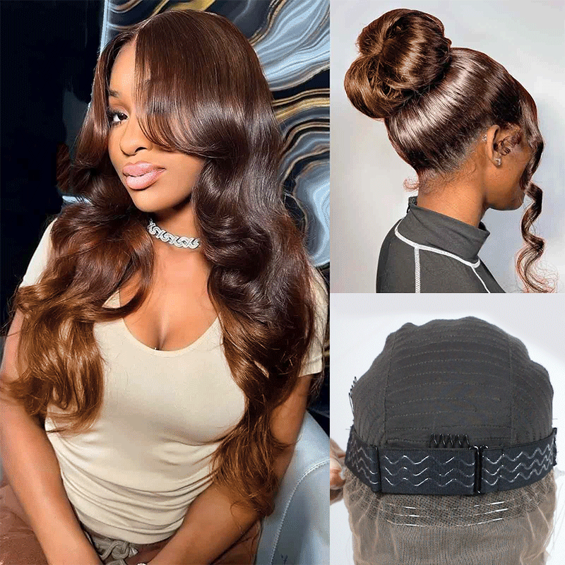 Ombre Copper Brown Colored Wig Invisi-Strap Snug Fit 360 Glueless HD Lace Frontal Wig Bleached Knots Pre Plucked Free Part Wig
