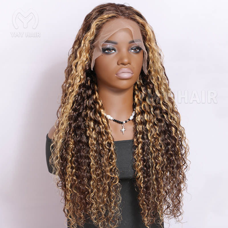 F227 Honey Blonde Water Wave 3D Dome Wigs