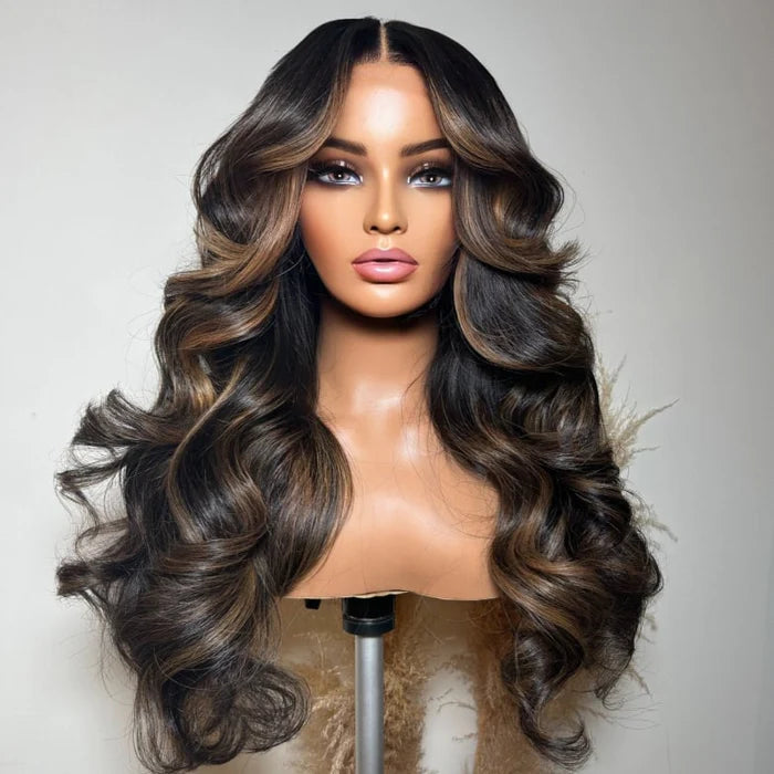 Curtain Bangs Full 220% Density Loose Body Wave Human Hair Wigs With Layers Cut