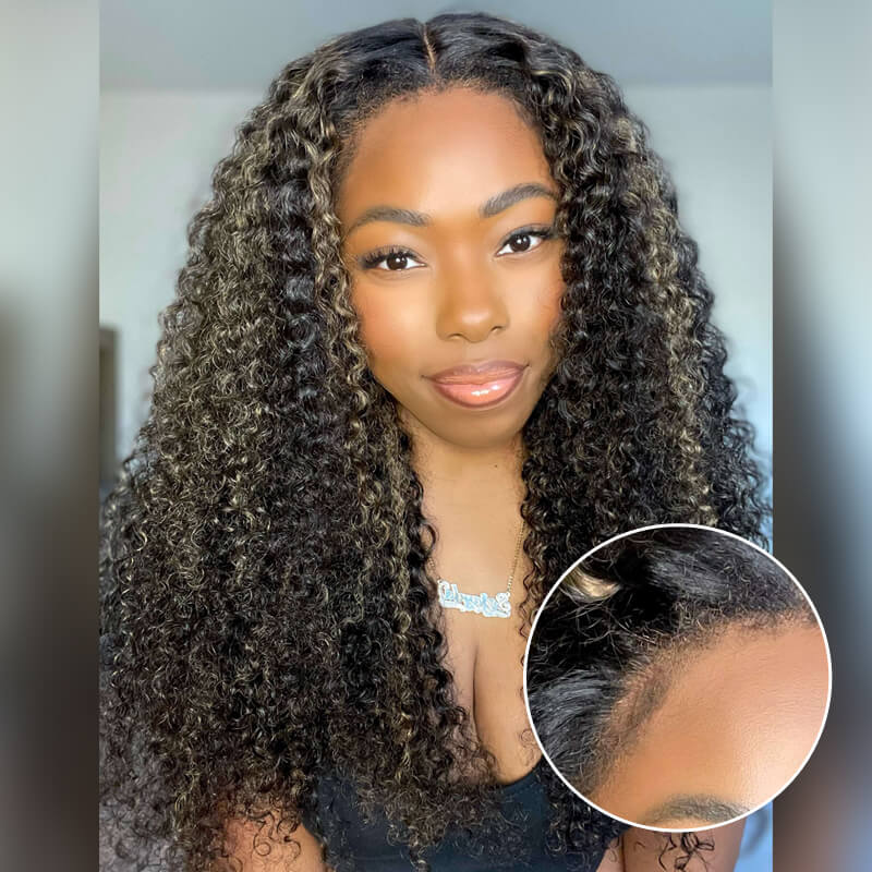 Kinky Edges Honey Blonde Highlight Wig