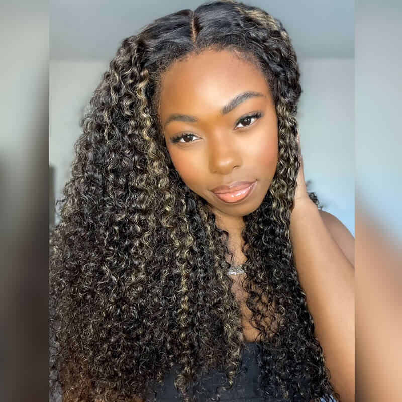 Kinky Edges Honey Blonde Highlight Wig