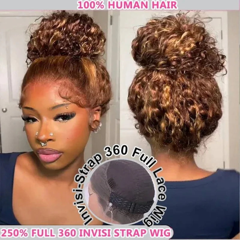 P4/27 Highlight Wigs Glueless 360 Wig With Invisi-Strap Snug Fit Bleached Knots HD Lace Wigs