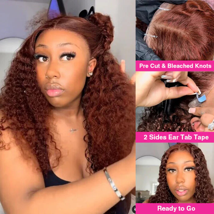 Pre-All Everything Lace Wig Reddish Brown Colored Wigs Pre Cut Pre Bleached HD Lace Wigs Invisible Knots Put On And Go