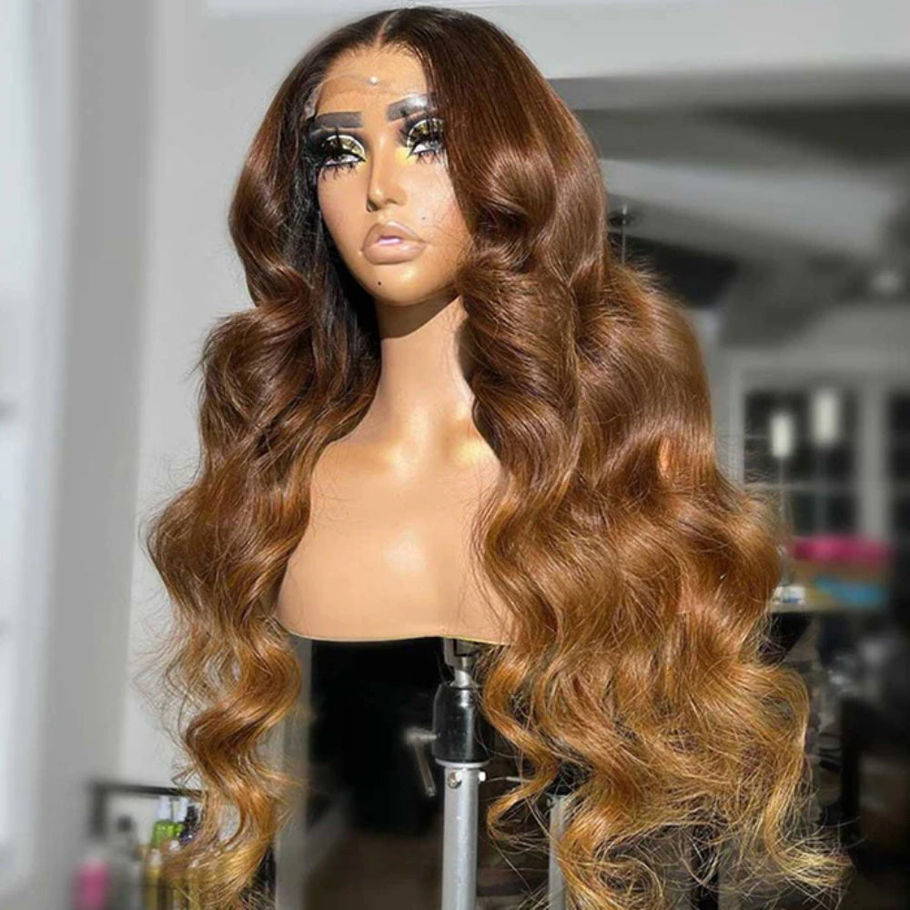 Ombre Copper Brown Colored Wig Invisi-Strap Snug Fit 360 Glueless HD Lace Frontal Wig Bleached Knots Pre Plucked Free Part Wig