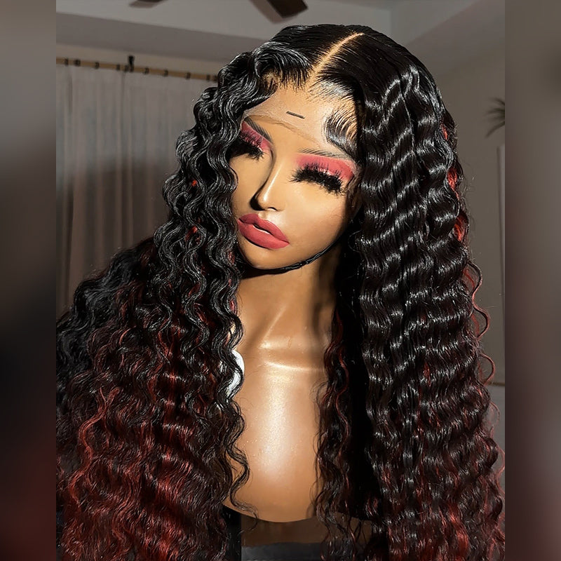 YMY Hair Two Tone Ombre Highlights Honey Blonde 8X5 13x6 HD Lace Front Colored Wigs Two Tones Curly 100% Human Hair