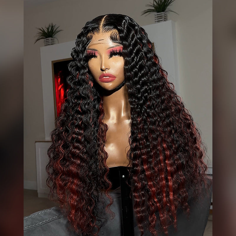 YMY Hair Two Tone Ombre Highlights Honey Blonde 8X5 13x6 HD Lace Front Colored Wigs Two Tones Curly 100% Human Hair