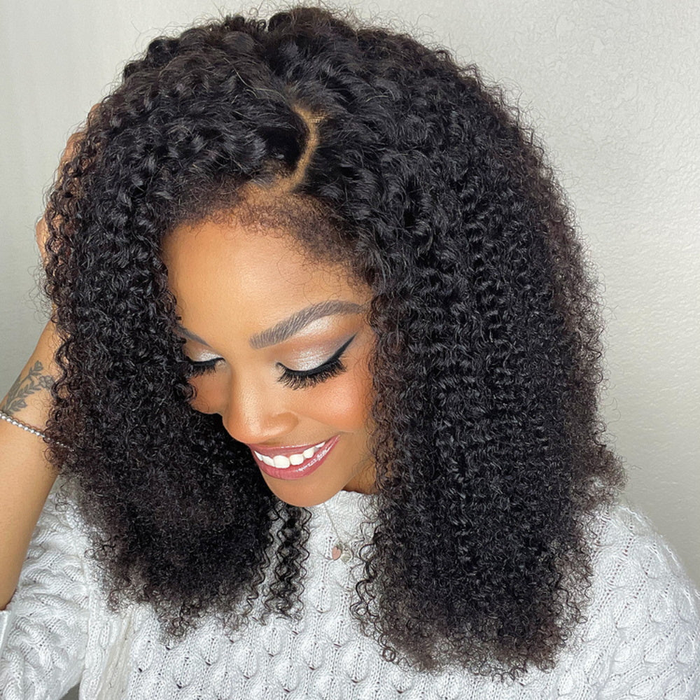 4C Hairline 220% Density Afro Kinky Curly Wig 8x5 Glueless HD Lace Kinky Edges Human Hair Wigs