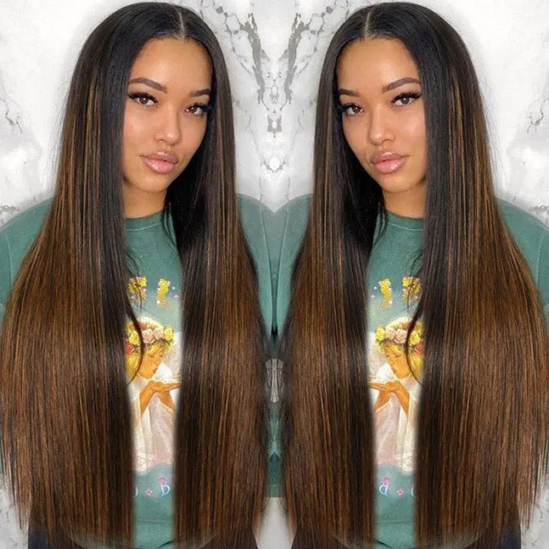 straight highlight color hd lace closure wigs