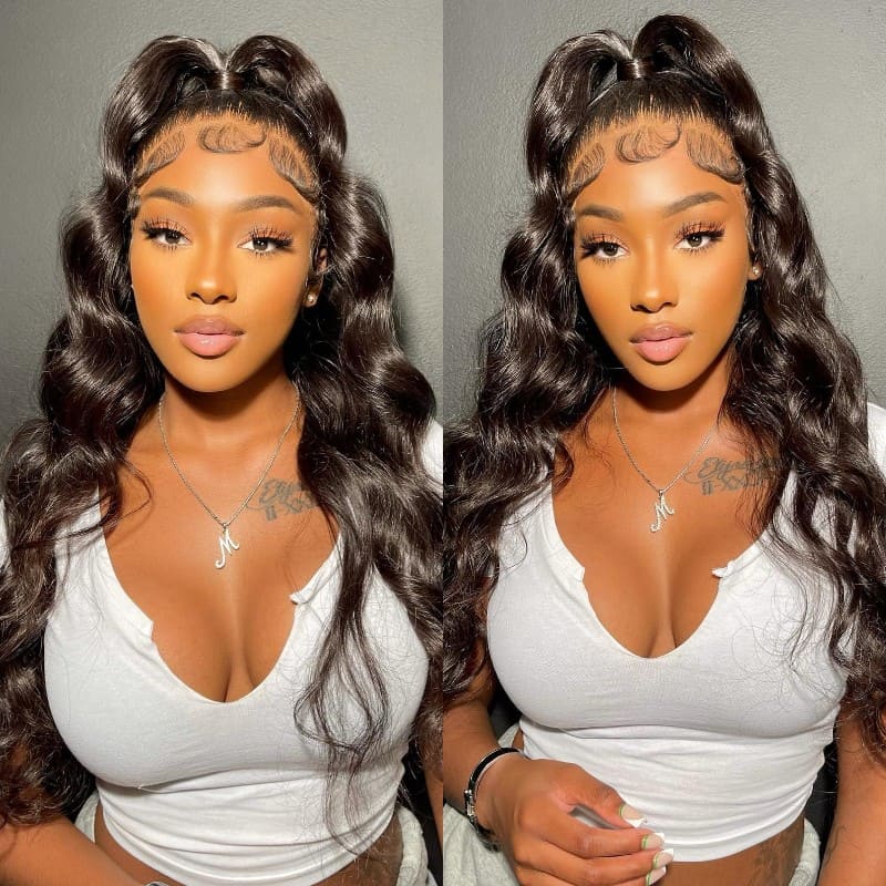 13x6 Invisible HD Lace Front Wig Body Wave Pre Bleached Knots Plucked Hairline