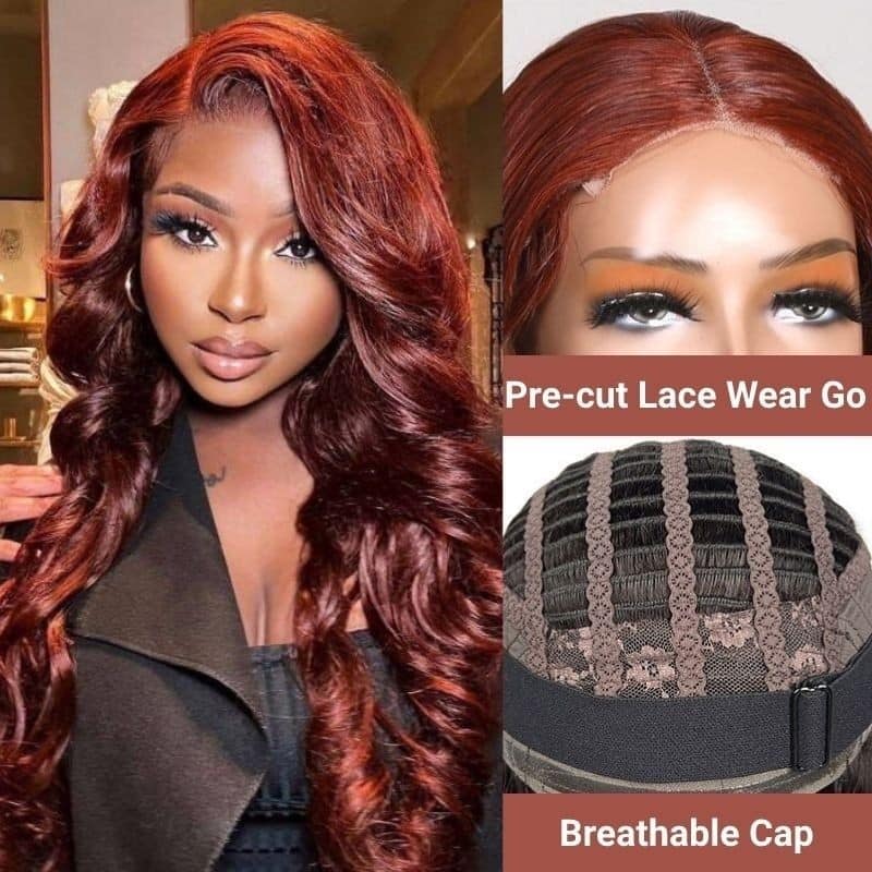 auburn color body wave lace wig