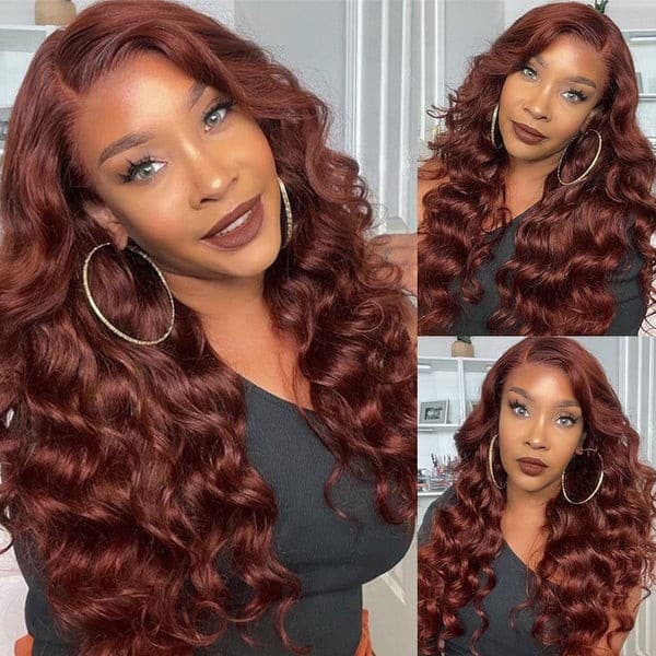 auburn color body wave lace wigs