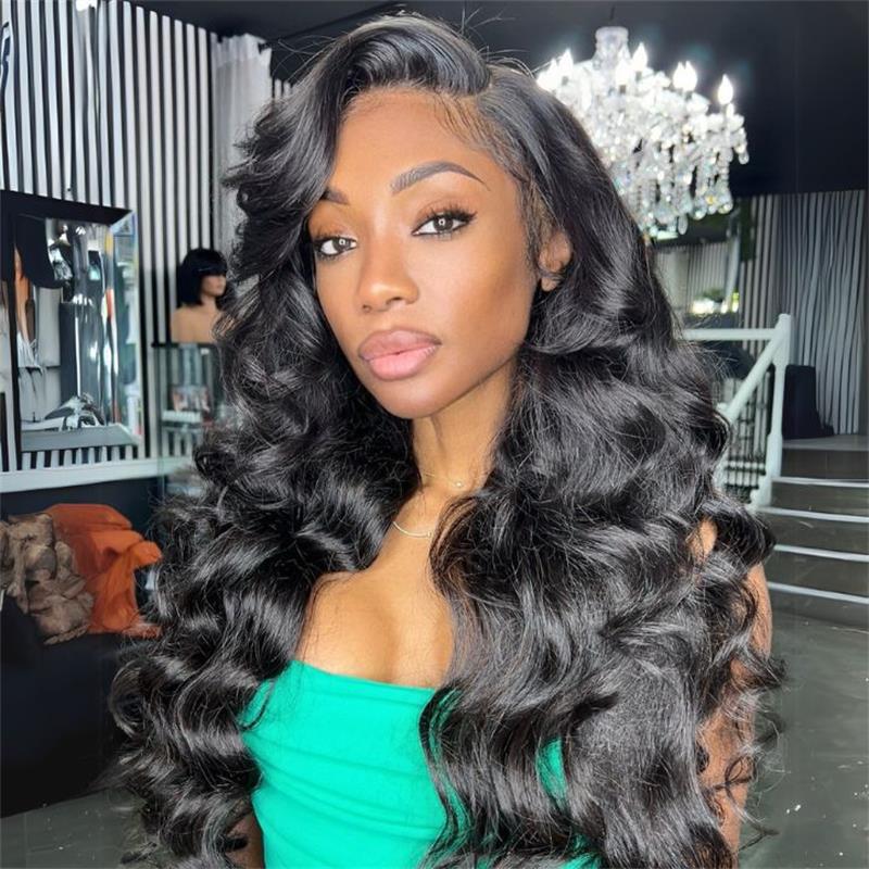 Curtain Bangs Full 220% Density Loose Body Wave Human Hair Wigs With Layers Cut