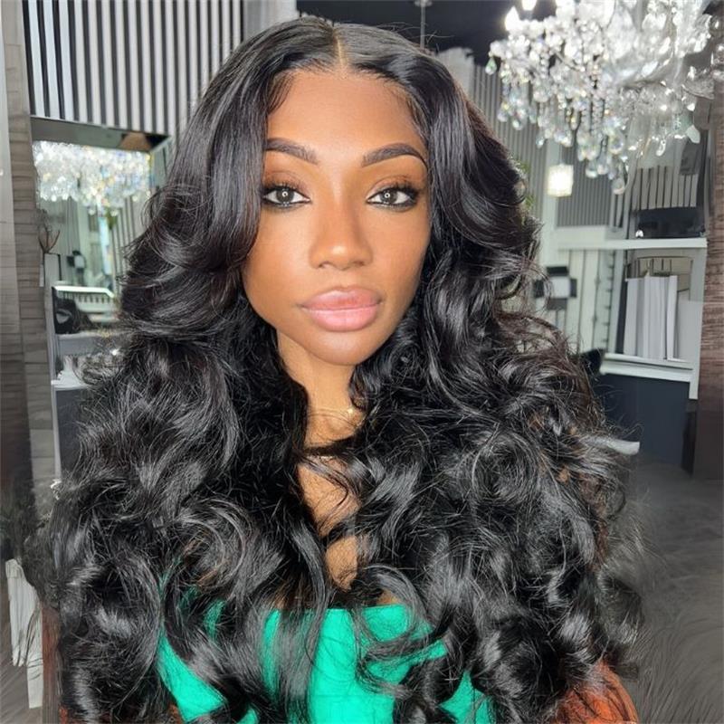 Curtain Bangs Full 220% Density Loose Body Wave Human Hair Wigs With Layers Cut