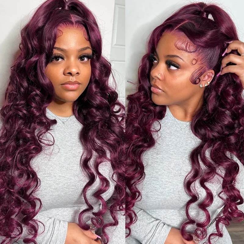YMY Hair 13x4 HD Lace Frontal Black Cherry Body Wave Lace Front Human Hair Wigs 250% Density