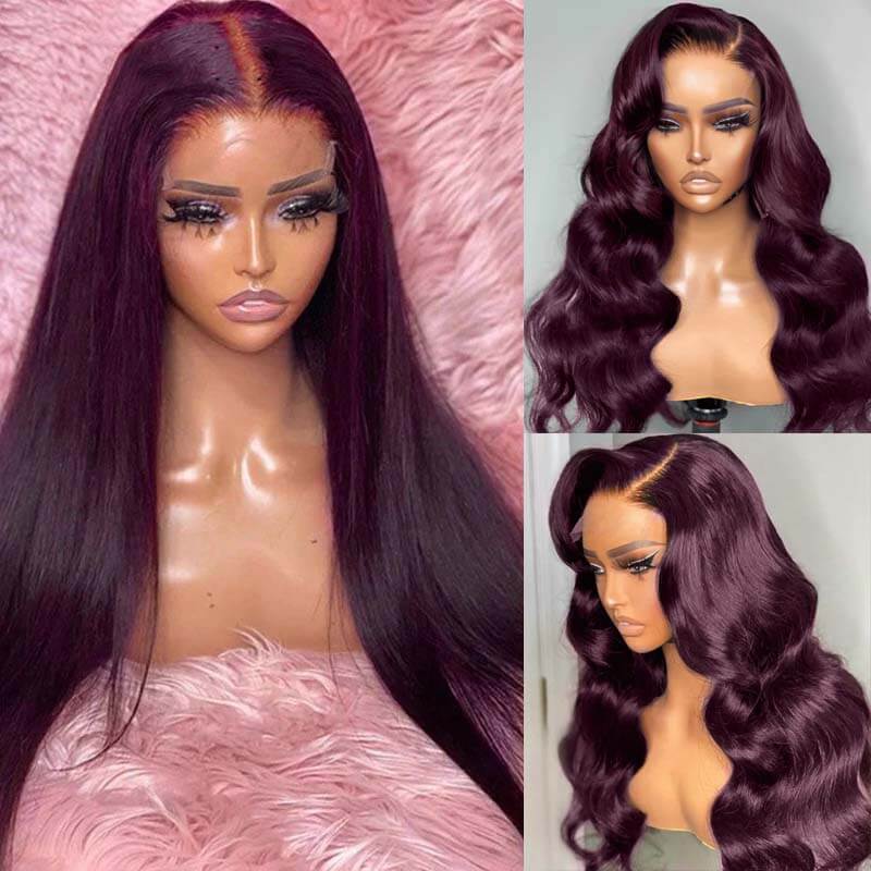 YMY Hair 13x4 HD Lace Frontal Black Cherry Body Wave Lace Front Human Hair Wigs 250% Density