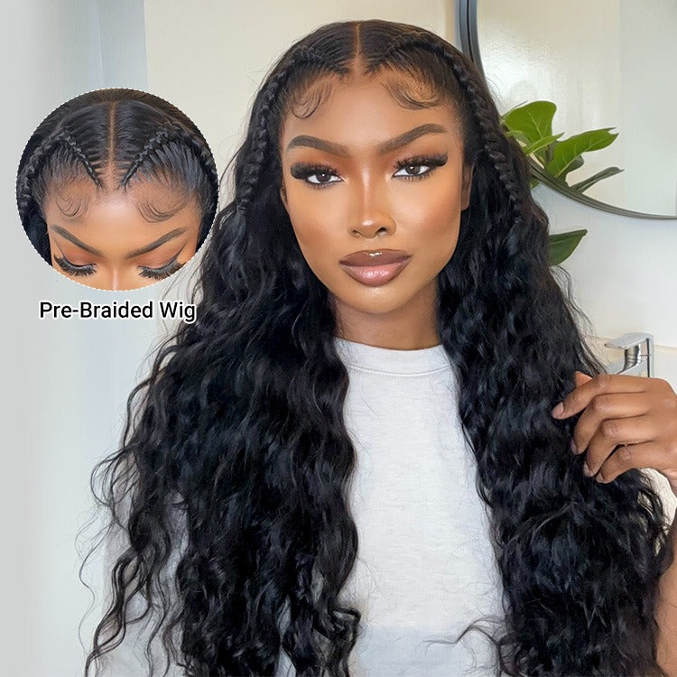 Ready Go Glueless Pre Braided Wig 13x6 HD Lace Front Wigs Human Hair Pre Bleached Pre Styled