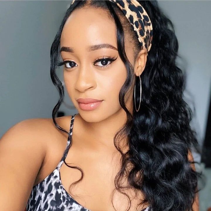 YMY Hair Headband Loose Wave Human Hair Wigs