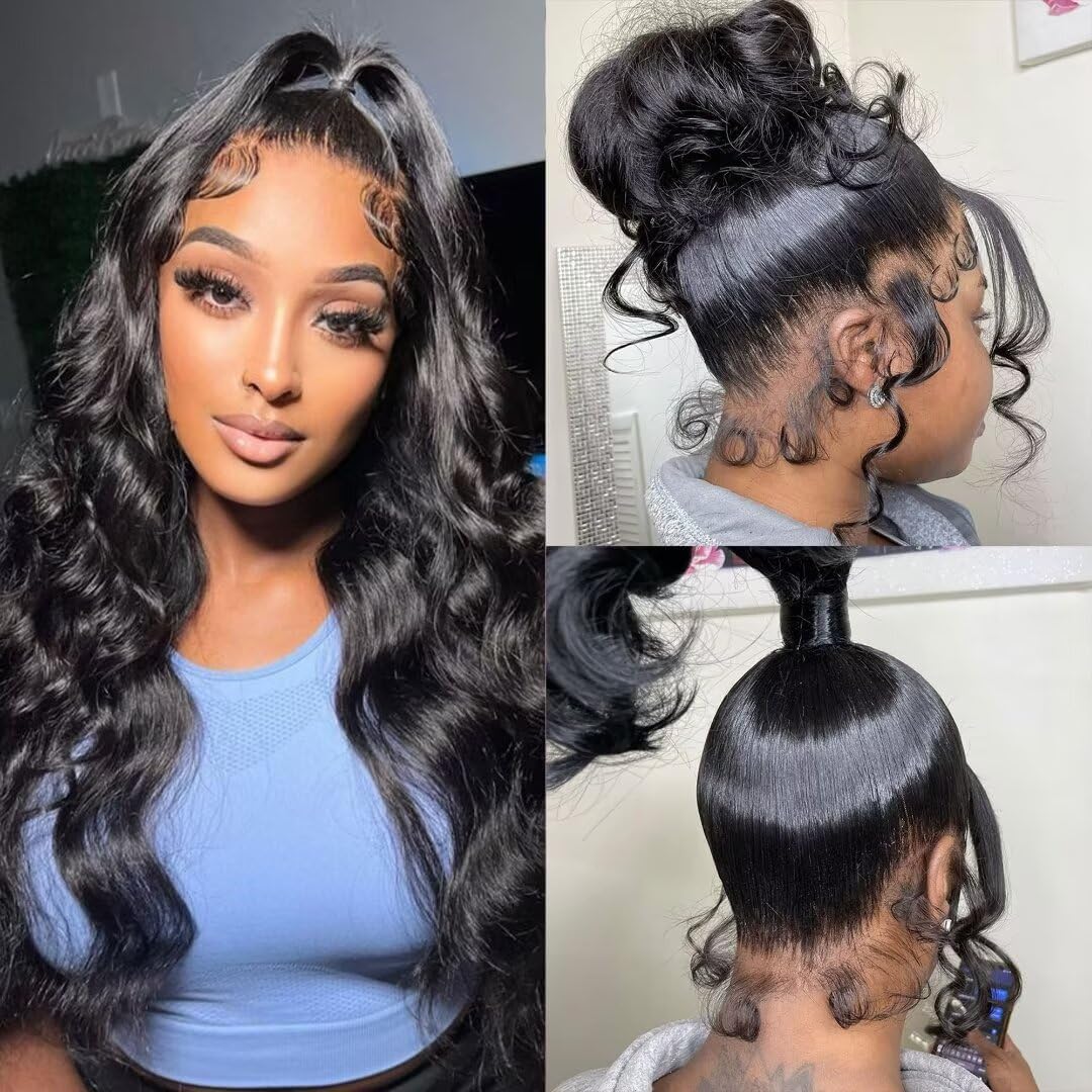 Full Lace Wigs Body Wave HD Lace Free Parting Half Up Half Down Wig Pre-Bleached 230% Density