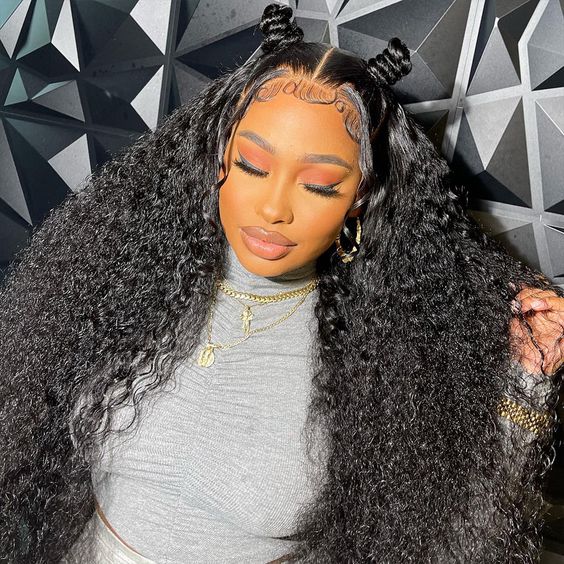 Deep Wave Full Lace Front Wigs Free Part Skin Melt HD Wig Natural Black With Pre Plucked 230% Density