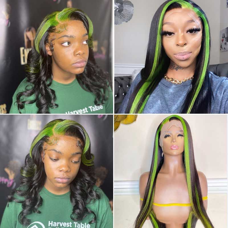 5x5 hd lace green skunk stripe wigs