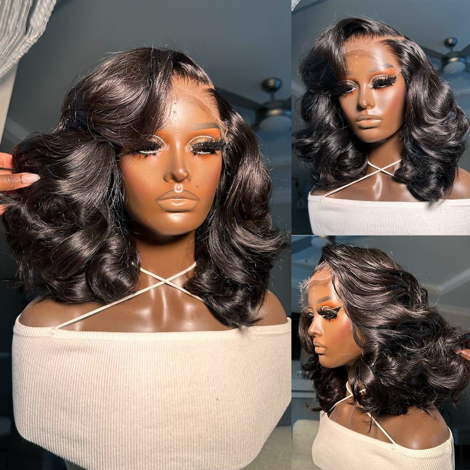 Loose Wave Short Bob Wig Glueless HD Lace Closure Wigs With Baby Hair