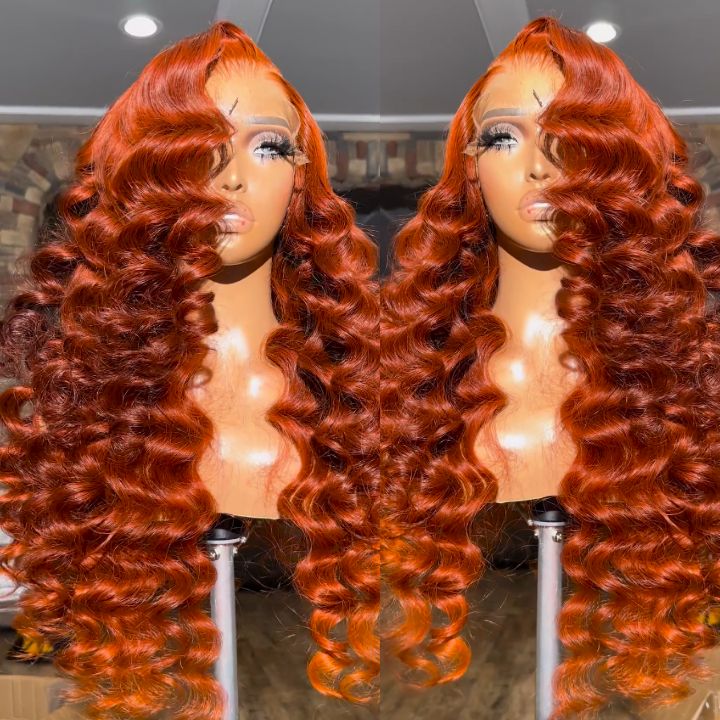 YMY Sunrise Orange 13X4 Lace Frontal Wigs Loose Wave Hair Colored Wigs