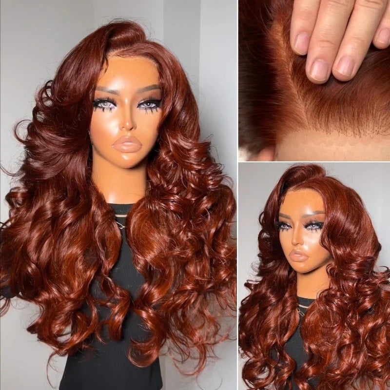 Pre-All Everything Lace Wig Reddish Brown Colored Wigs Pre Cut Pre Bleached HD Lace Wigs Invisible Knots Put On And Go
