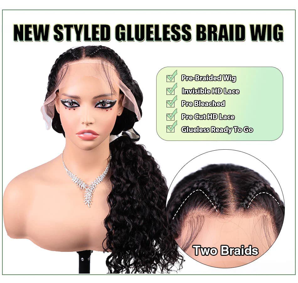 Ready Go Glueless Pre Braided Wig 13x6 HD Lace Front Wigs Human Hair Pre Bleached Pre Styled