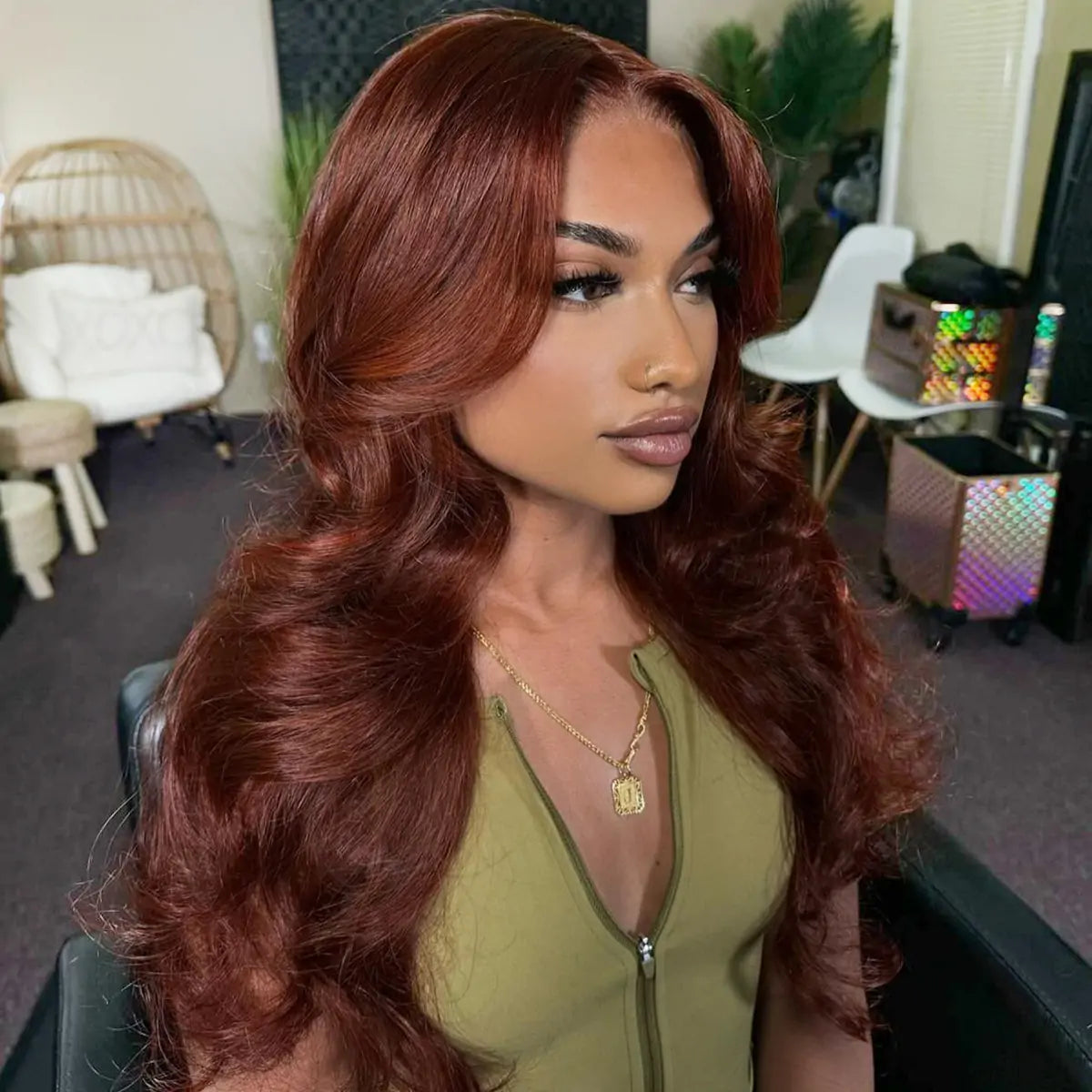 Curtain Bangs Full 220% Density Loose Body Wave Human Hair Wigs With Layers Cut