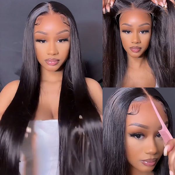 Pre-Cut Glueless HD Lace Wigs 5x5 Straight Human Hair Beginner Wig Wear & Go Pre-Bleached Knots