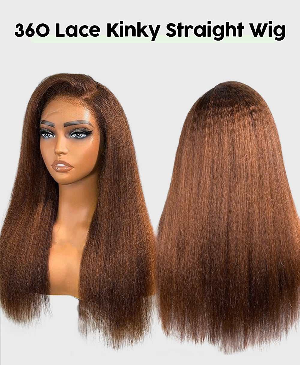 4C Edge Hairline-Kinky Straight 360 Lace Front Wigs With Kinky Edges 4